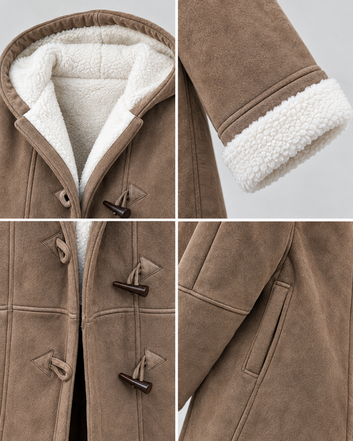 Cappotto Donna Effetto Camoscio Ampio con Cappuccio Foderato