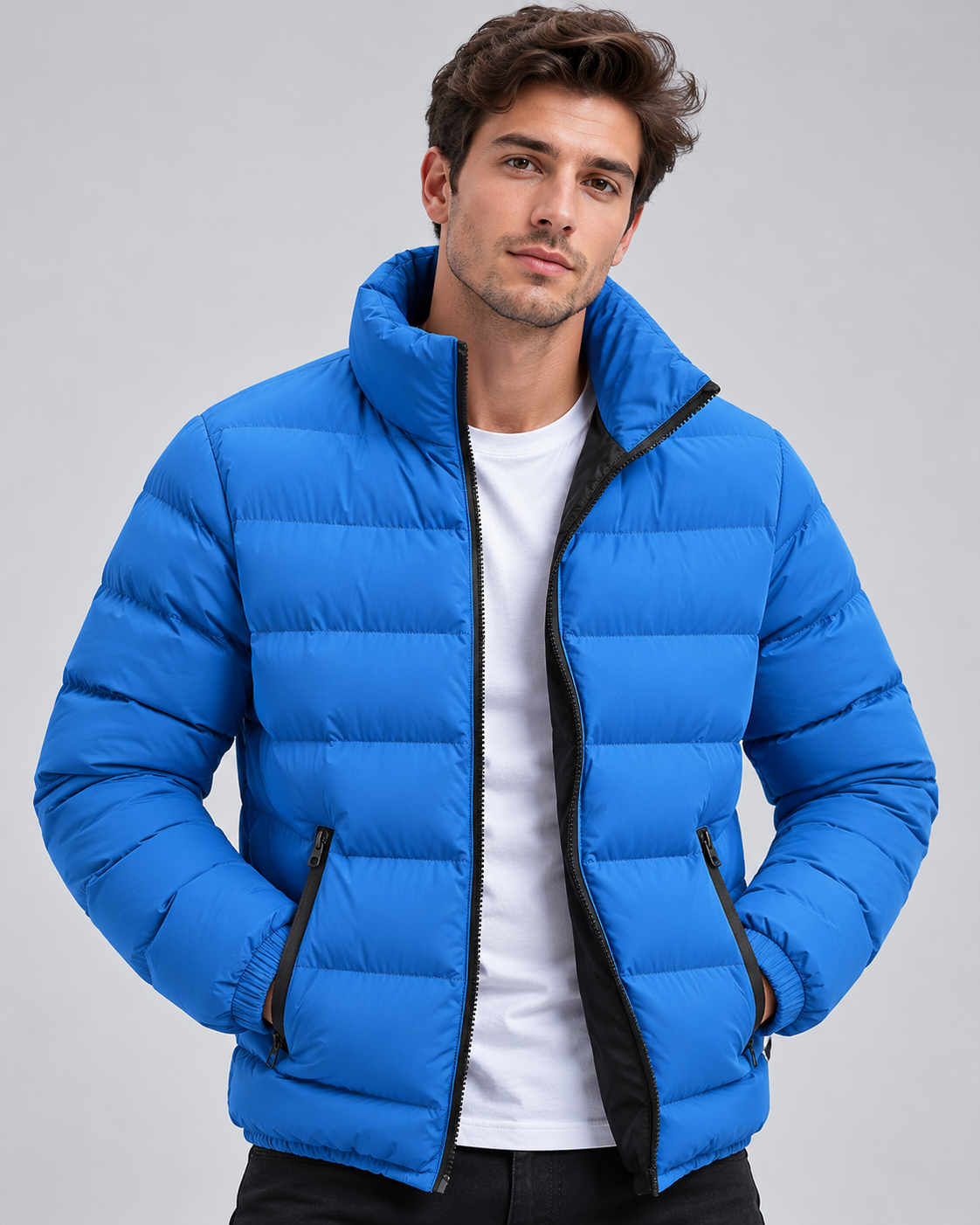 Cappotto Uomo in Cotone Pesante Collo Alto con Zip Invernale