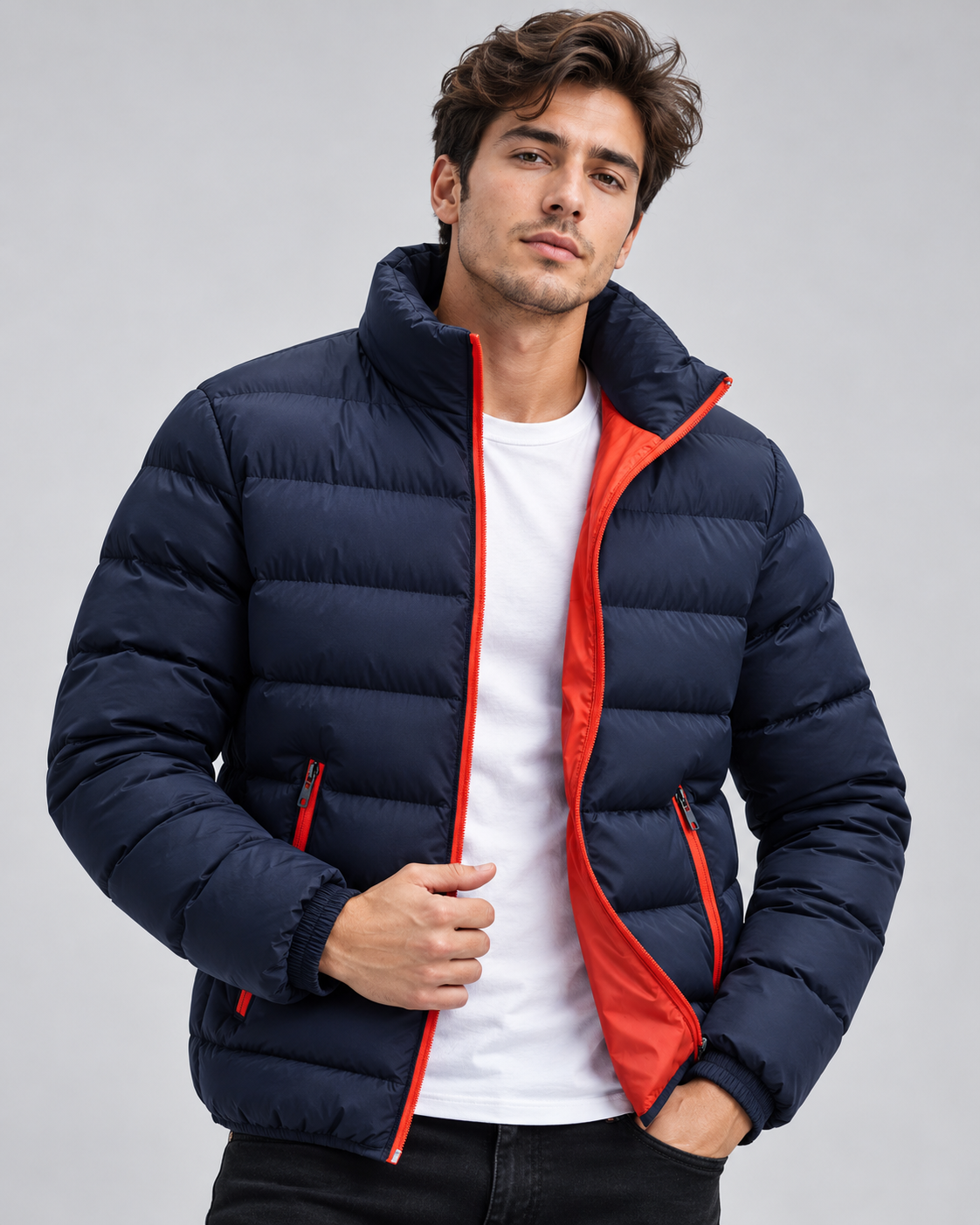 Cappotto Uomo in Cotone Pesante Collo Alto con Zip Invernale