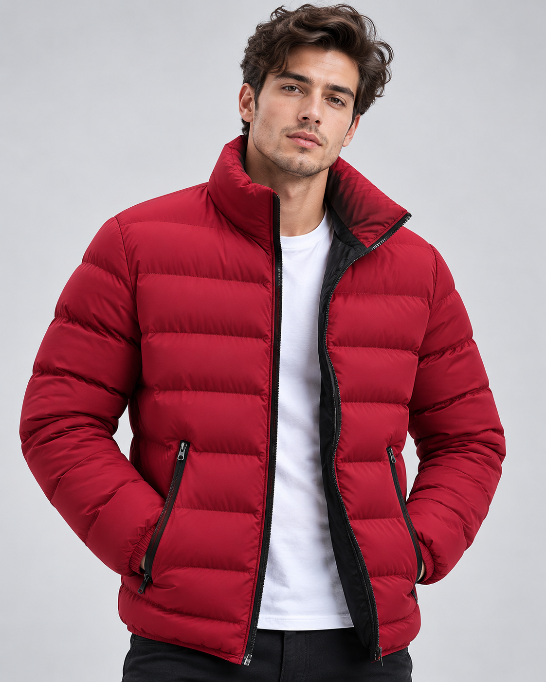 Cappotto Uomo in Cotone Pesante Collo Alto con Zip Invernale
