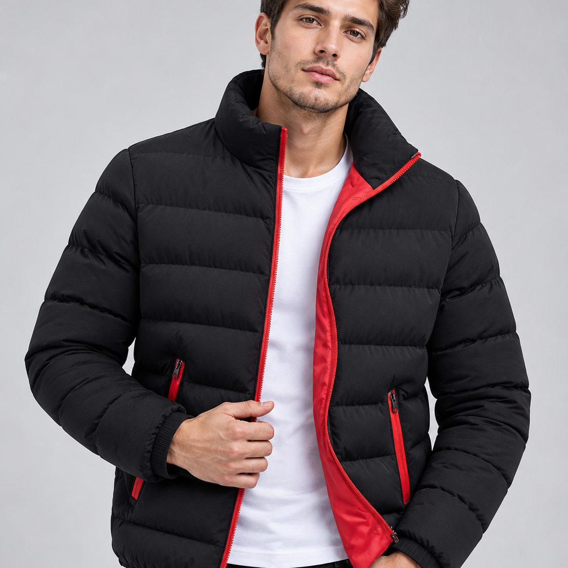 Cappotto Uomo in Cotone Pesante Collo Alto con Zip Invernale