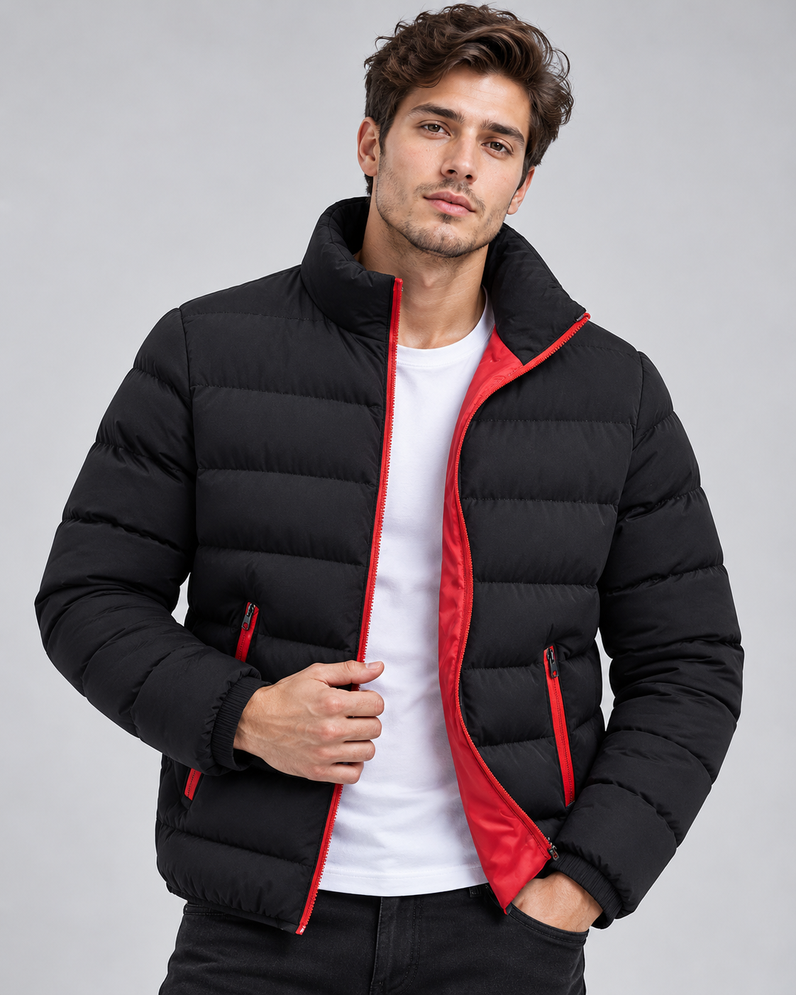 Cappotto Uomo in Cotone Pesante Collo Alto con Zip Invernale