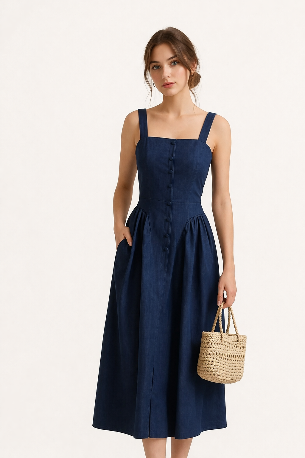 Abito Midi Donna con Spalline Estivo Leggero Comodo