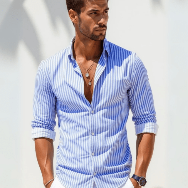 Camicia Uomo a Righe in Cotone Traspirante Leggera