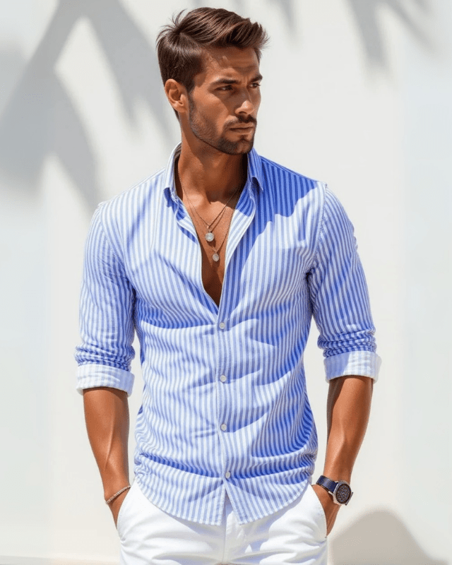 Aurazio Camicia a Righe di Cotone da Uomo