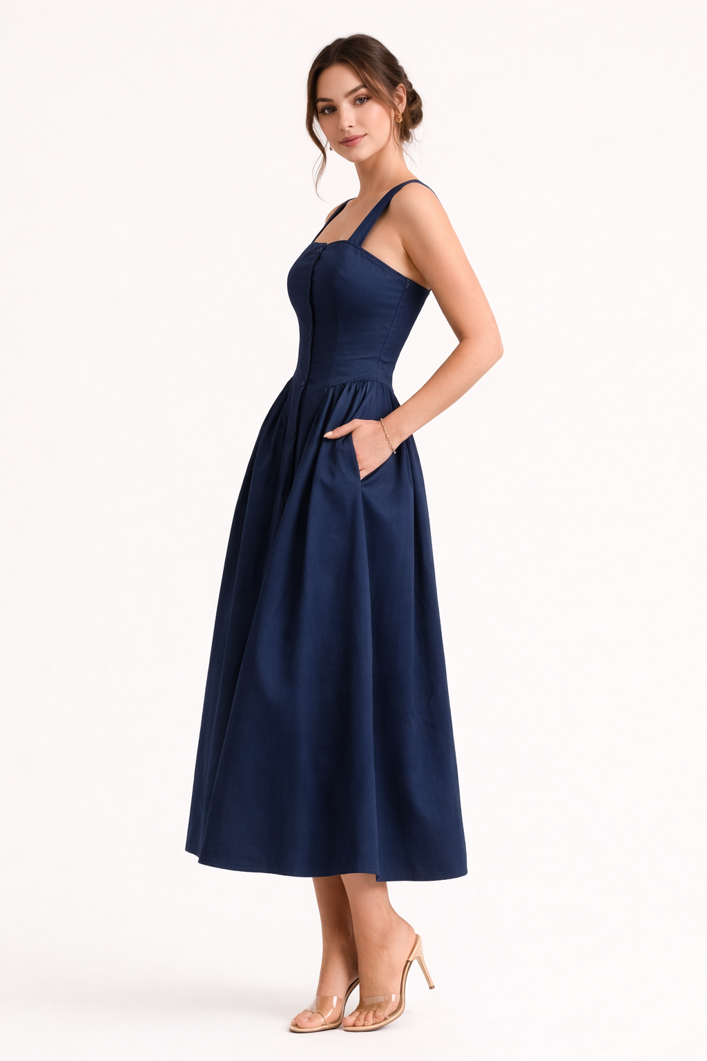 Abito Midi Donna con Spalline Estivo Leggero Comodo
