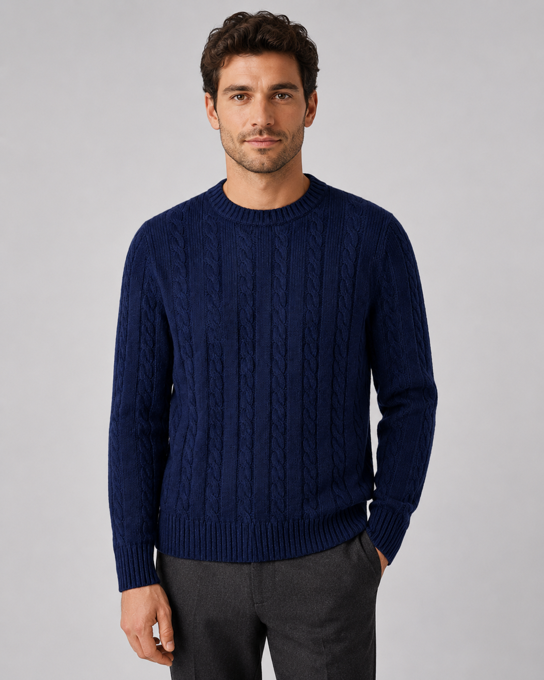 Maglione Uomo Girocollo in Maglia a Trecce Misto Cotone