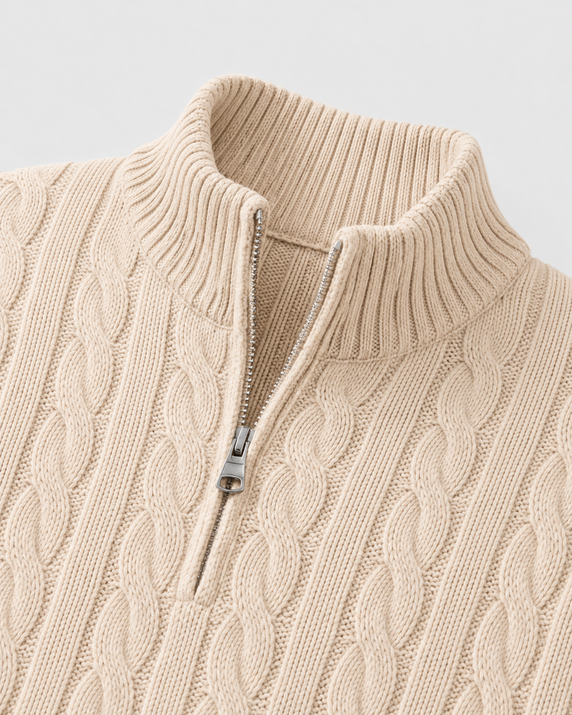 Maglione Uomo Mezza Zip in Maglia a Trecce Spessa