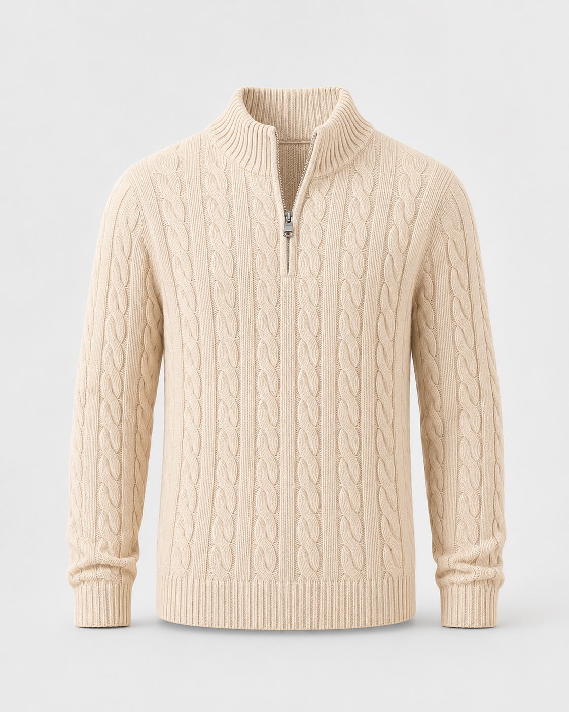 Maglione Uomo Mezza Zip in Maglia a Trecce Spessa