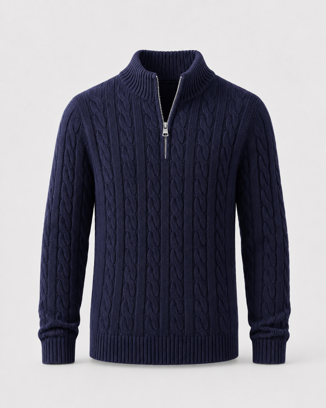 Maglione Uomo Mezza Zip in Maglia a Trecce Spessa