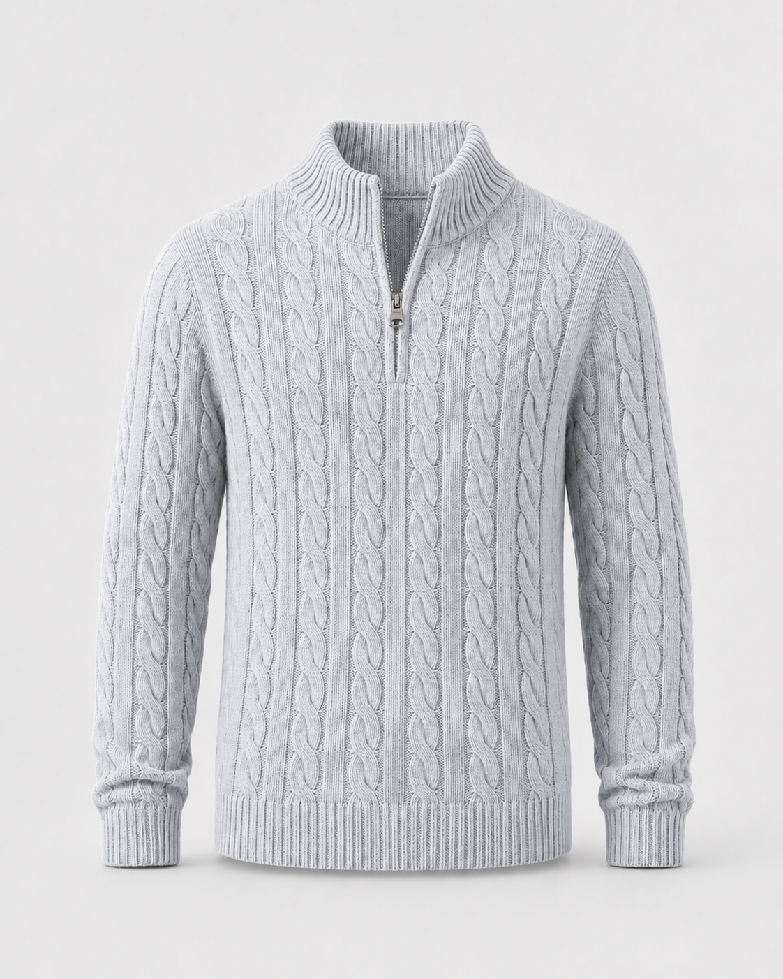 Maglione Uomo Mezza Zip in Maglia a Trecce Spessa