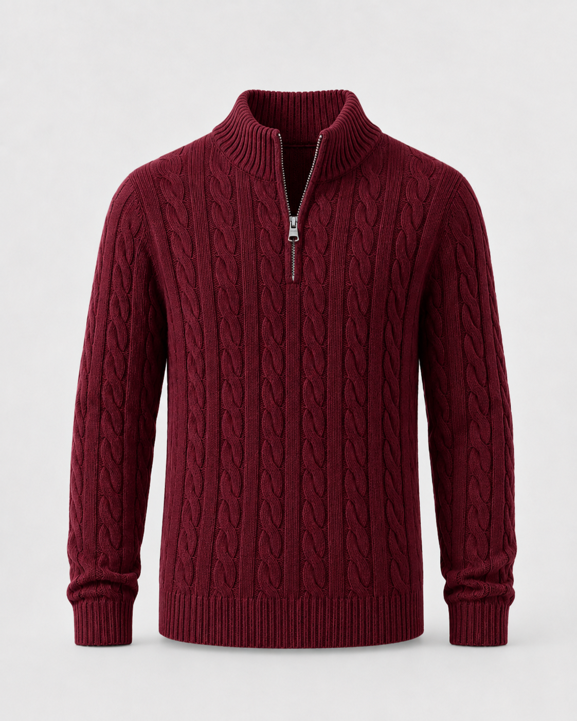 Maglione Uomo Mezza Zip in Maglia a Trecce Spessa