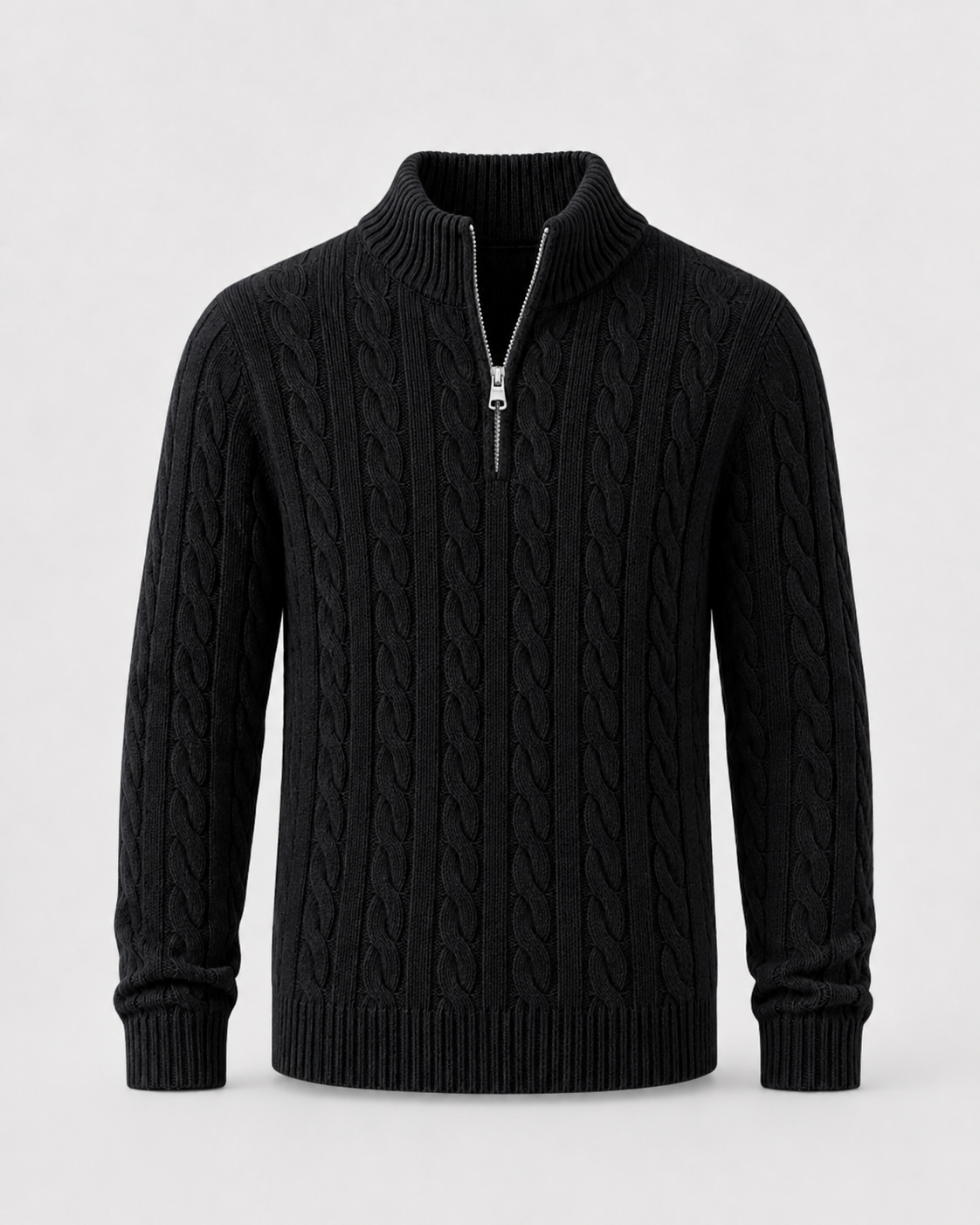 Maglione Uomo Mezza Zip in Maglia a Trecce Spessa