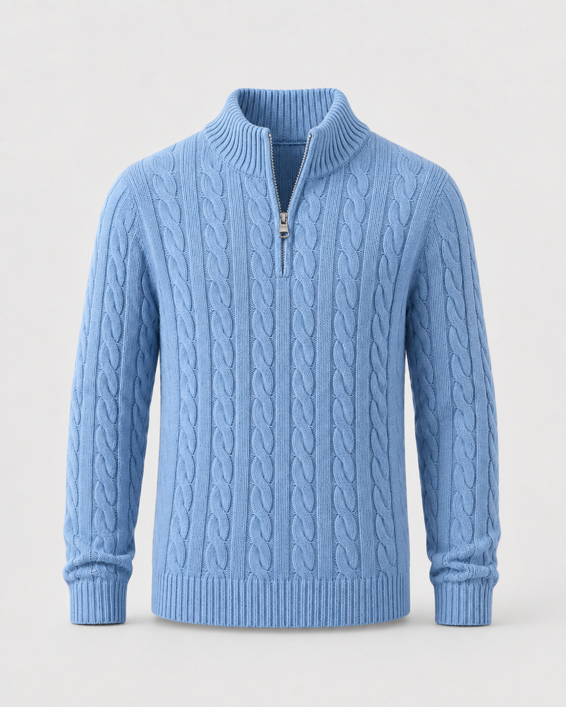 Maglione Uomo Mezza Zip in Maglia a Trecce Spessa