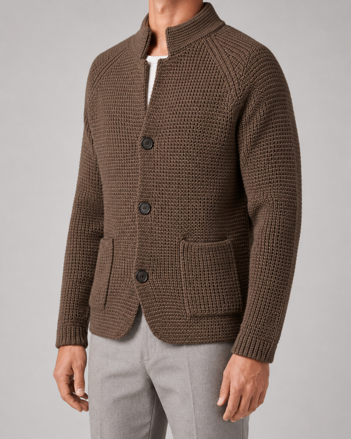 Cardigan Uomo in Maglia Grossa Collo Alto con Bottoni