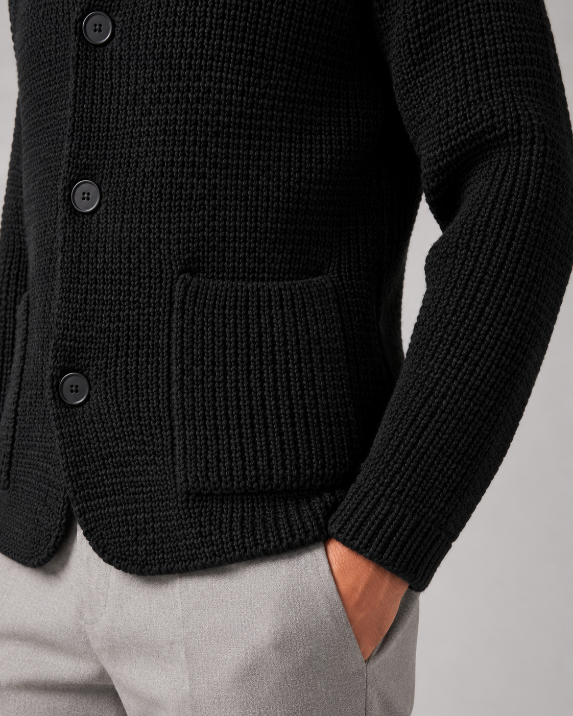 Cardigan Uomo in Maglia Grossa Collo Alto con Bottoni