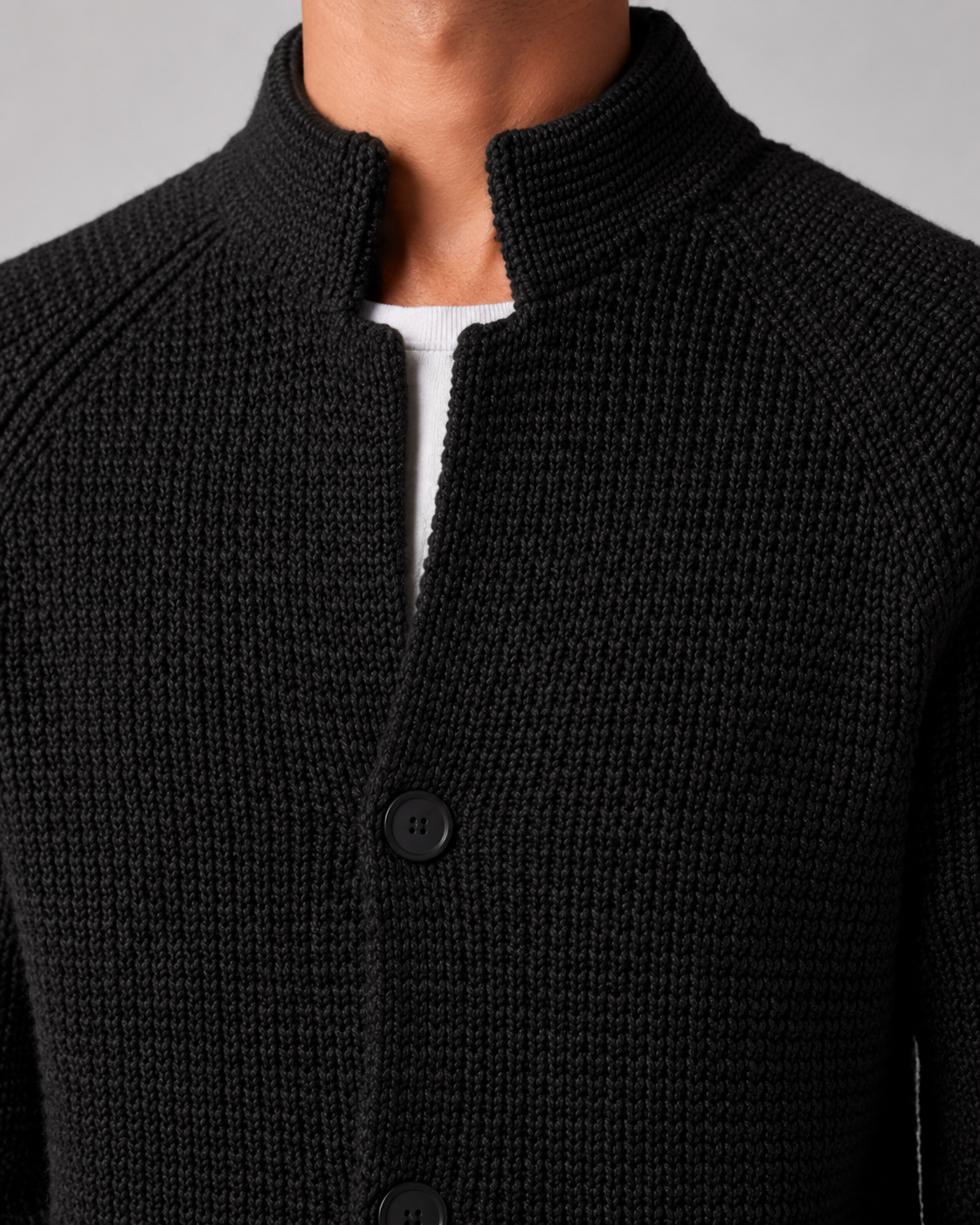 Cardigan Uomo in Maglia Grossa Collo Alto con Bottoni