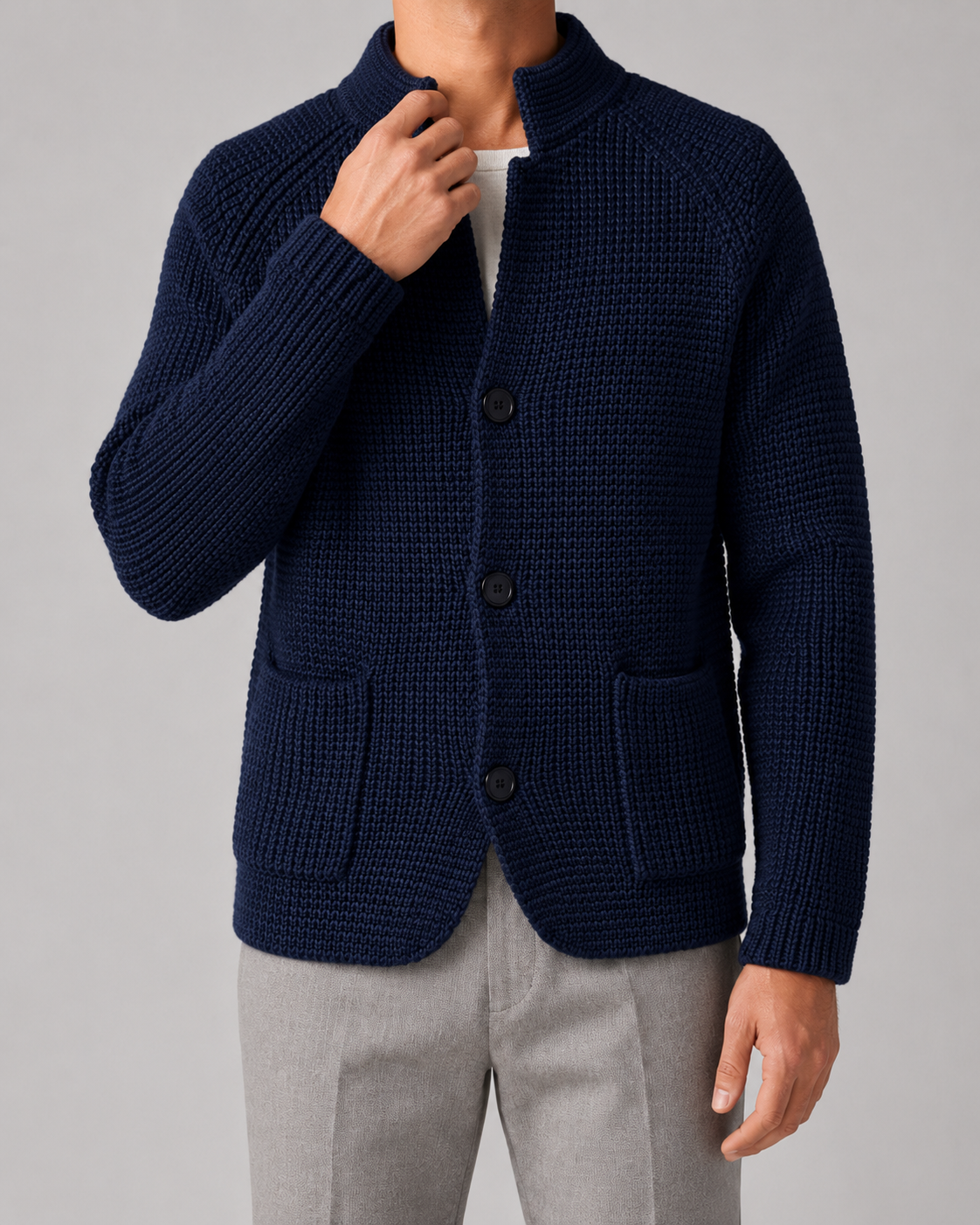 Cardigan Uomo in Maglia Grossa Collo Alto con Bottoni