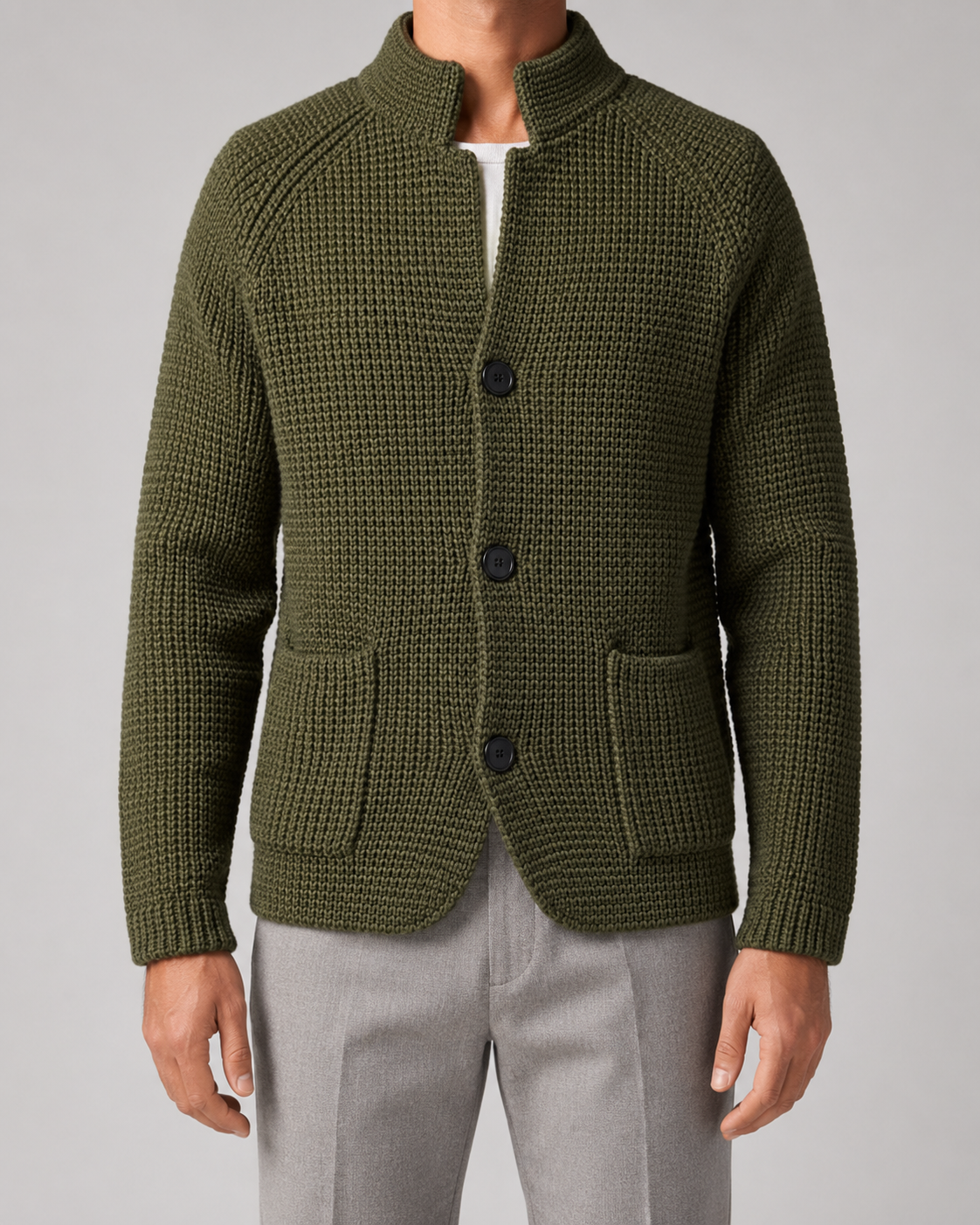 Cardigan Uomo in Maglia Grossa Collo Alto con Bottoni