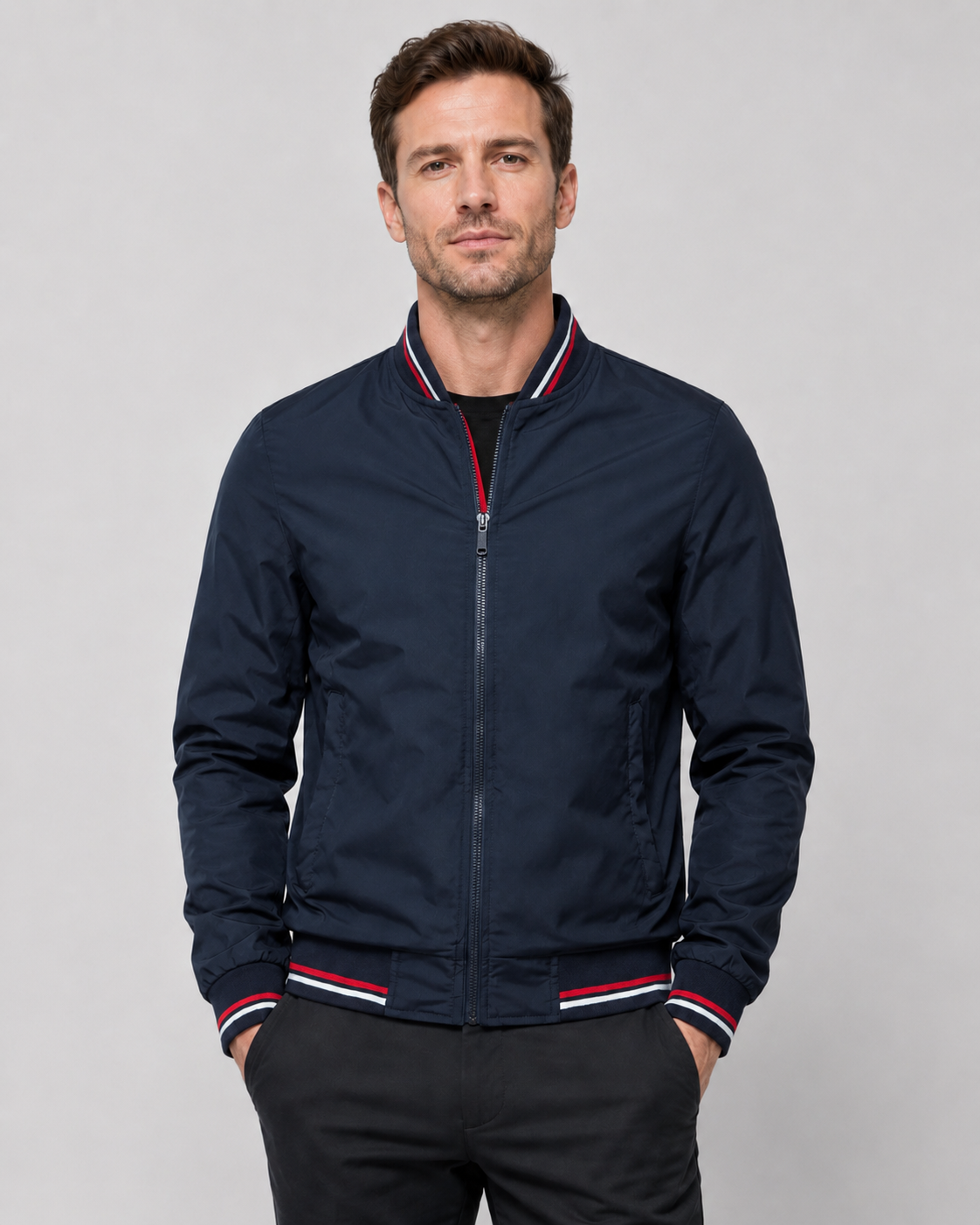 Giacca Bomber Uomo Classica con Bordi a Coste
