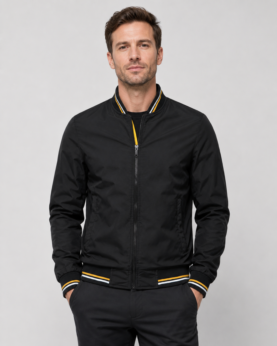 Giacca Bomber Uomo Classica con Bordi a Coste