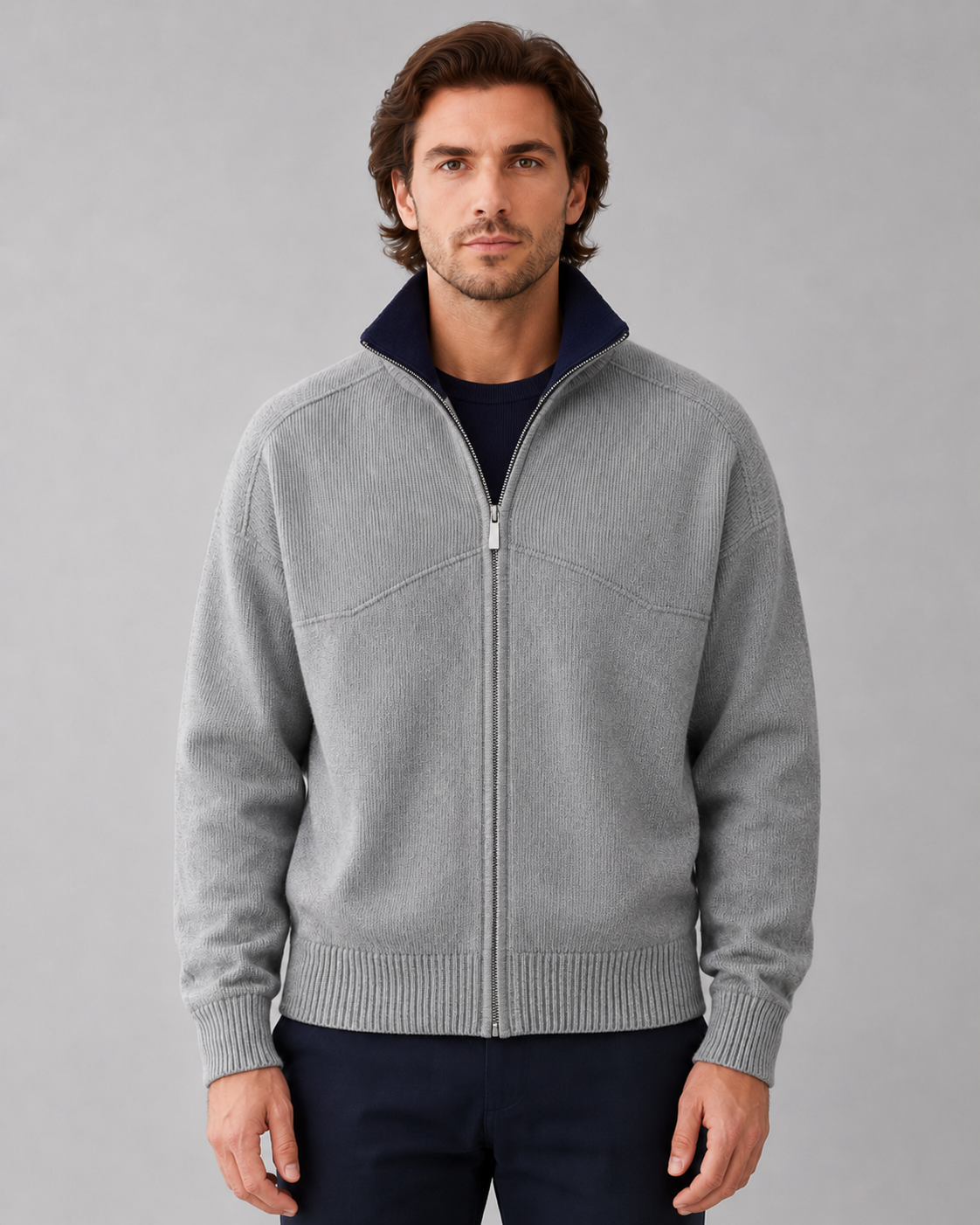 Cardigan Uomo in Maglia Full Zip Collo Alto