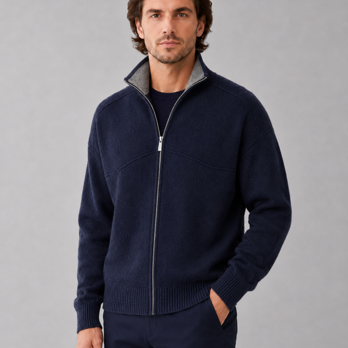 Cardigan Uomo in Maglia Full Zip Collo Alto
