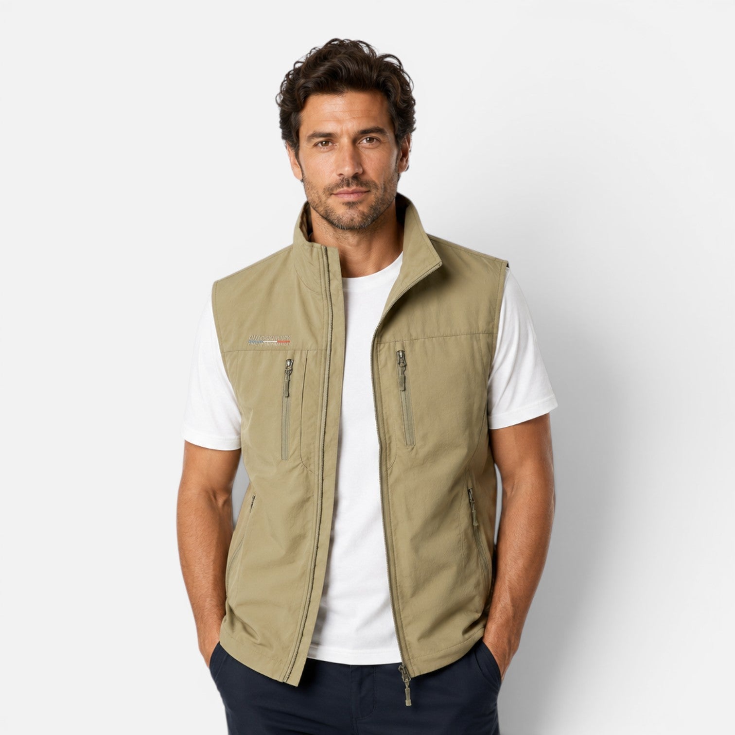 Gilet Uomo Multitasche con Zip Leggero Outdoor Smanicato