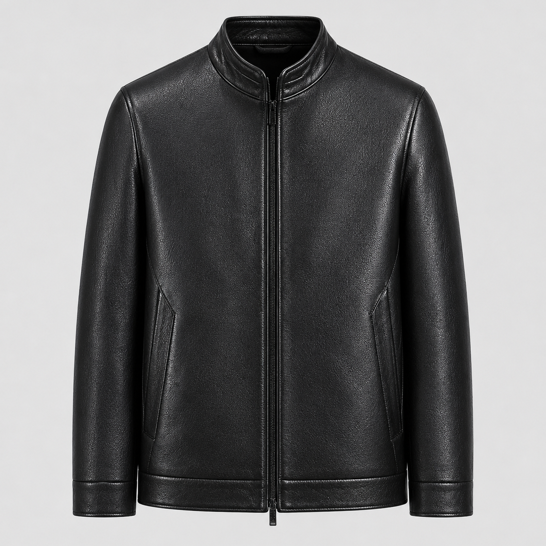 Giacca Uomo Effetto Pelle Collo Alto con Zip