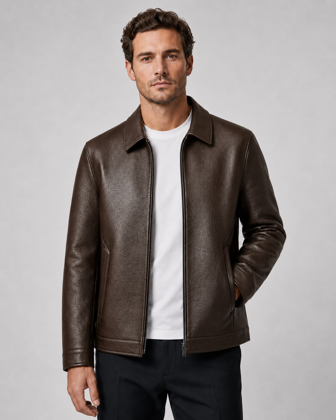 Giacca Uomo Effetto Pelle con Zip Colletto Classico