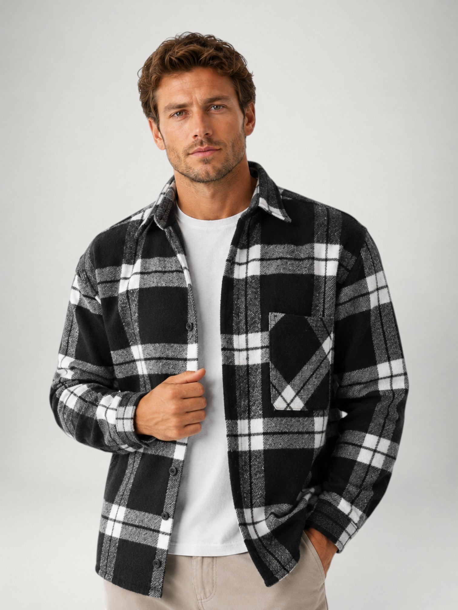 Camicia Uomo in Flanella a Quadri Maniche Lunghe