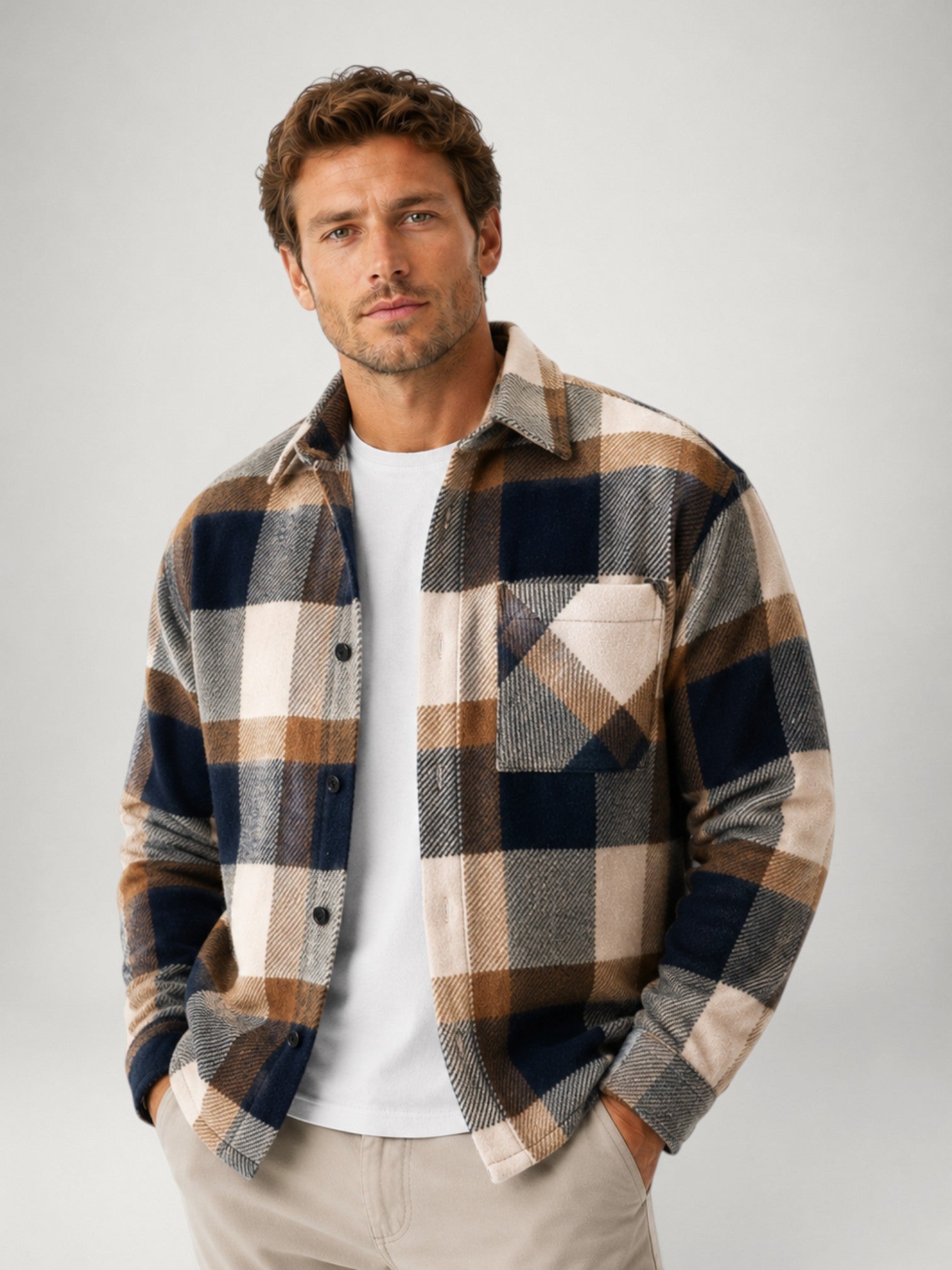 Camicia Uomo in Flanella a Quadri Maniche Lunghe
