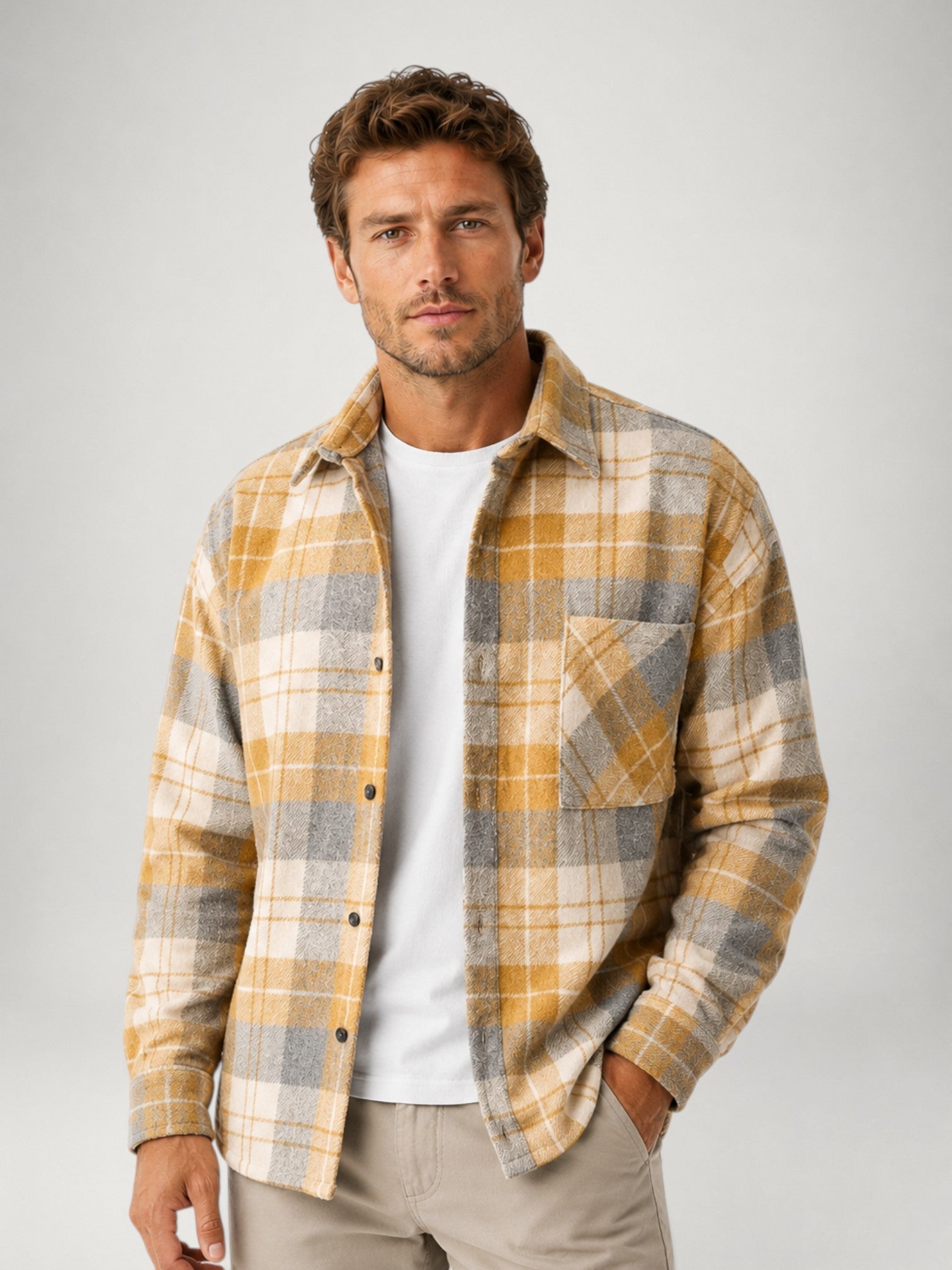 Camicia Uomo in Flanella a Quadri Maniche Lunghe