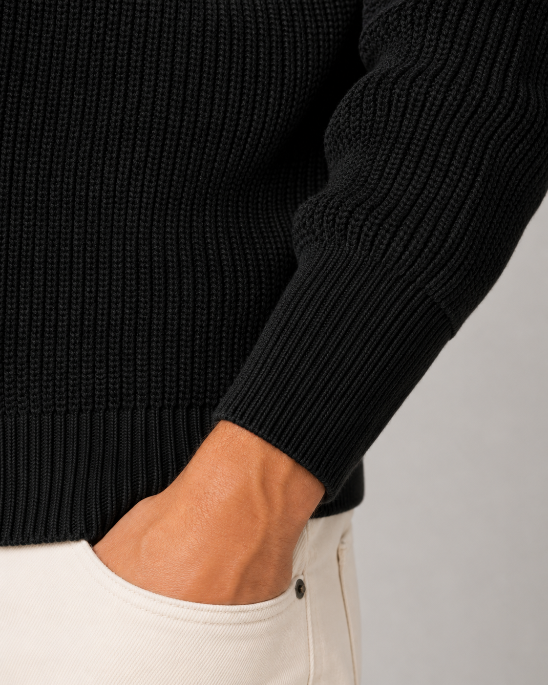 Maglione Uomo Mezza Zip a Coste Collo Mock