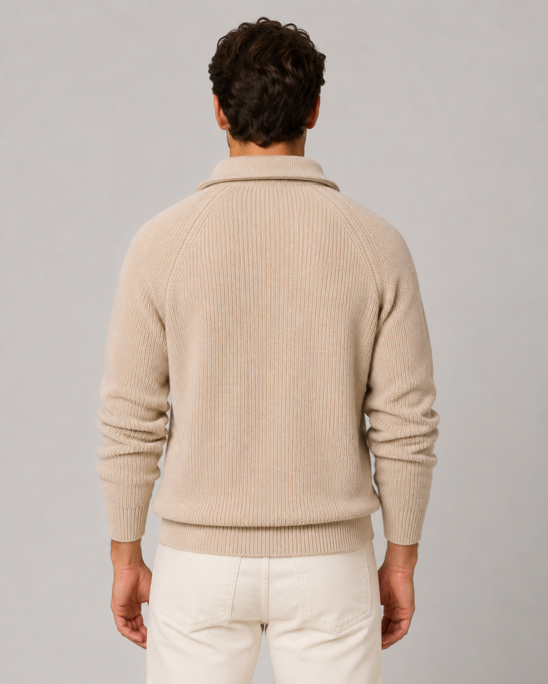 Maglione Uomo Mezza Zip a Coste Collo Mock