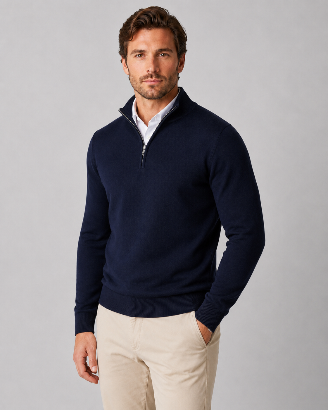 Maglione Uomo Mezza Zip in Maglia Morbida Classico