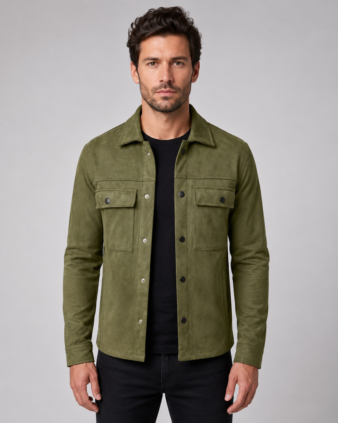 Giacca Camicia Uomo Effetto Camoscio Slim Utility