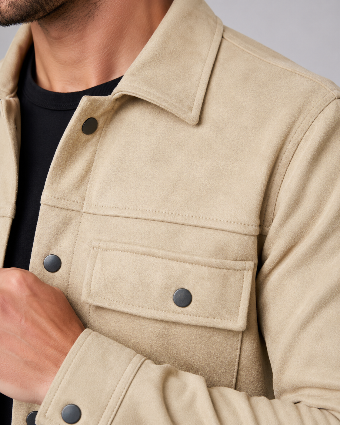 Giacca Camicia Uomo Effetto Camoscio Slim Utility