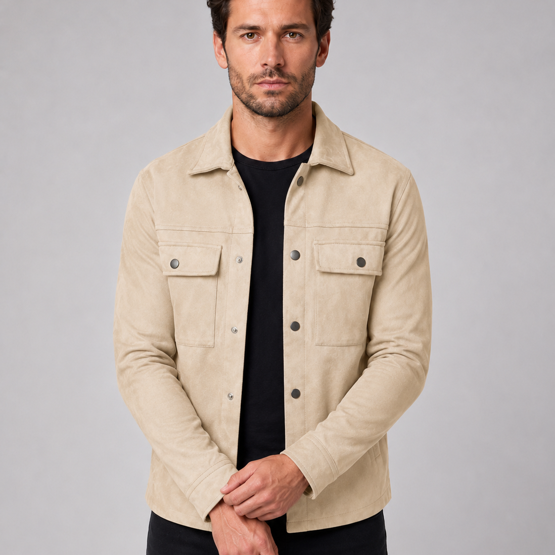 Giacca Camicia Uomo Effetto Camoscio Slim Utility