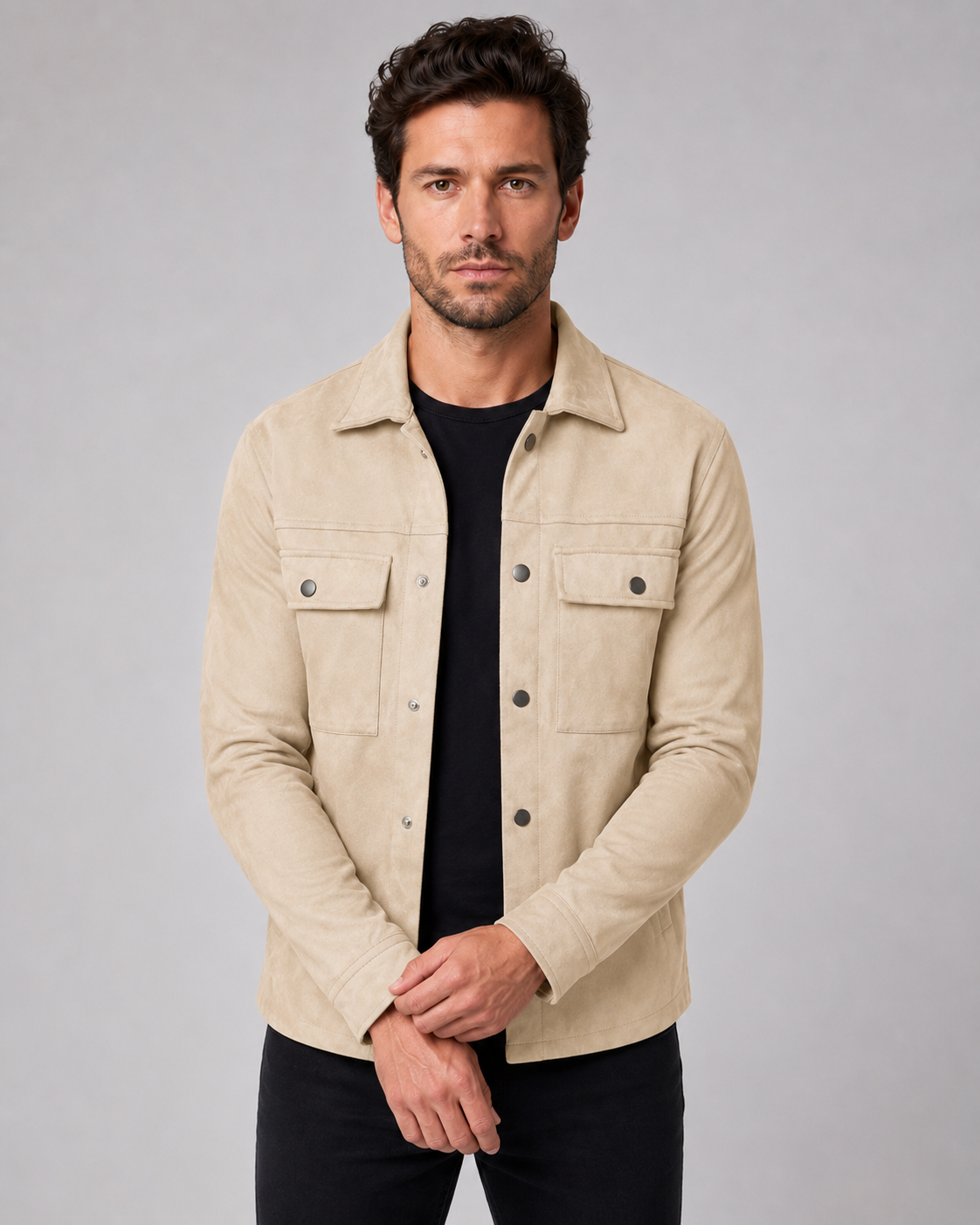Giacca Camicia Uomo Effetto Camoscio Slim Utility