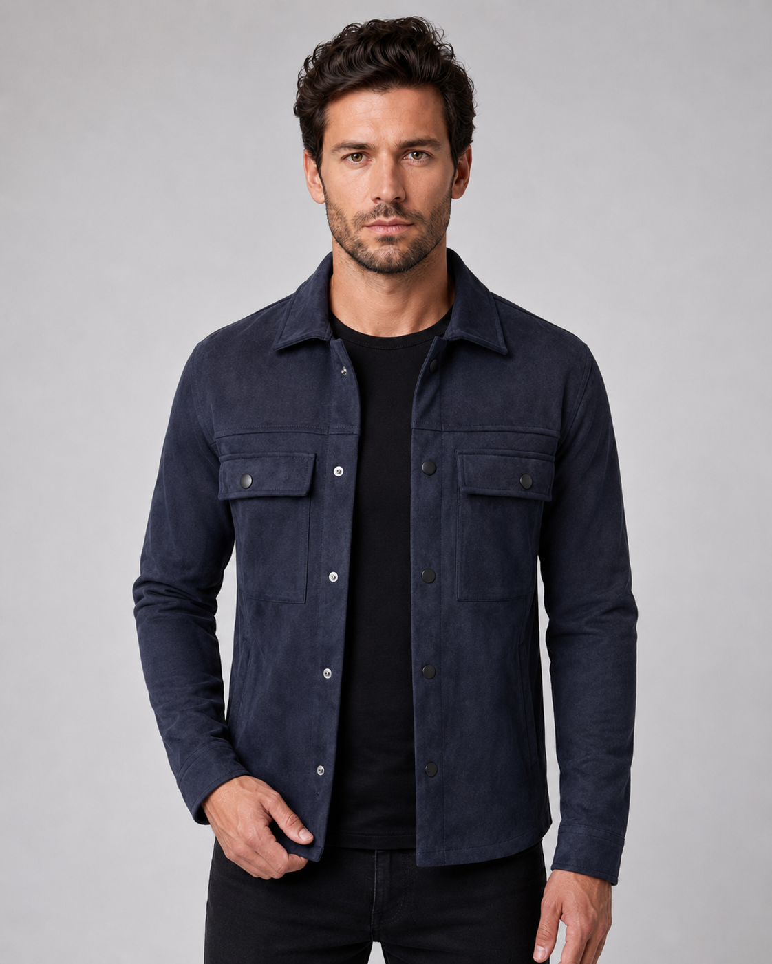 Giacca Camicia Uomo Effetto Camoscio Slim Utility