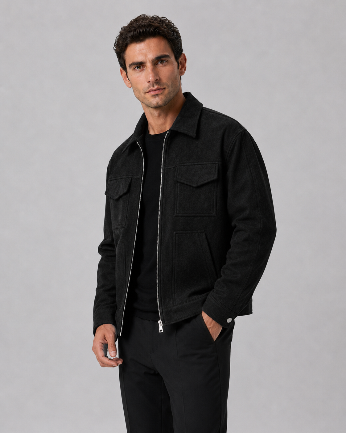 Giacca Uomo Utility in Camoscio Loose Fit con Zip