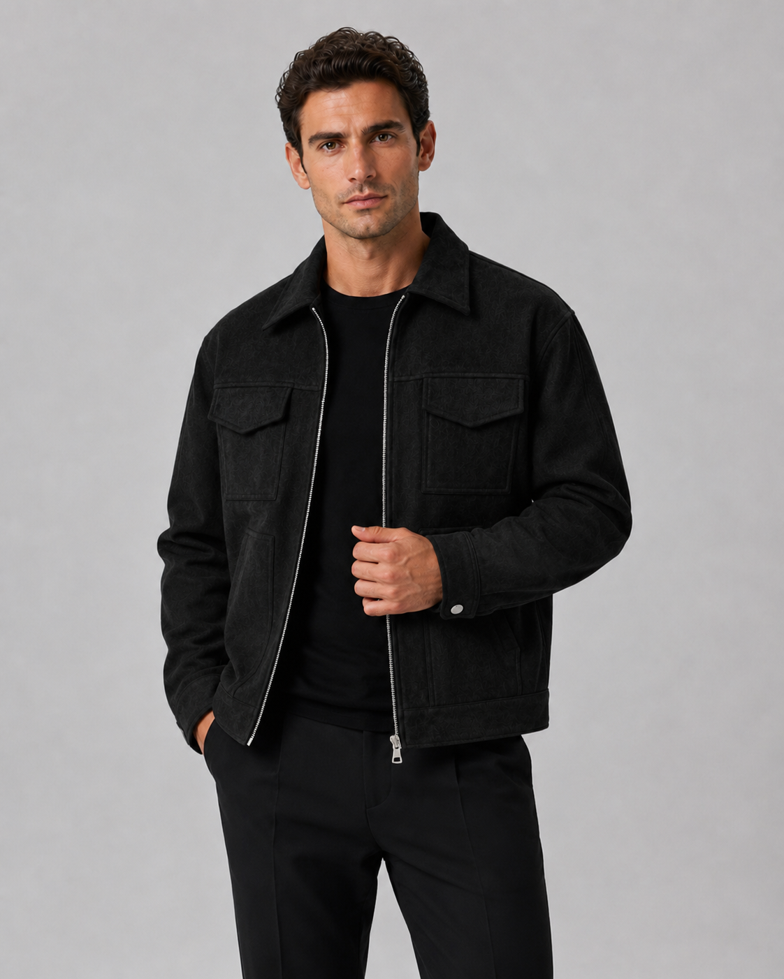 Giacca Uomo Utility in Camoscio Loose Fit con Zip