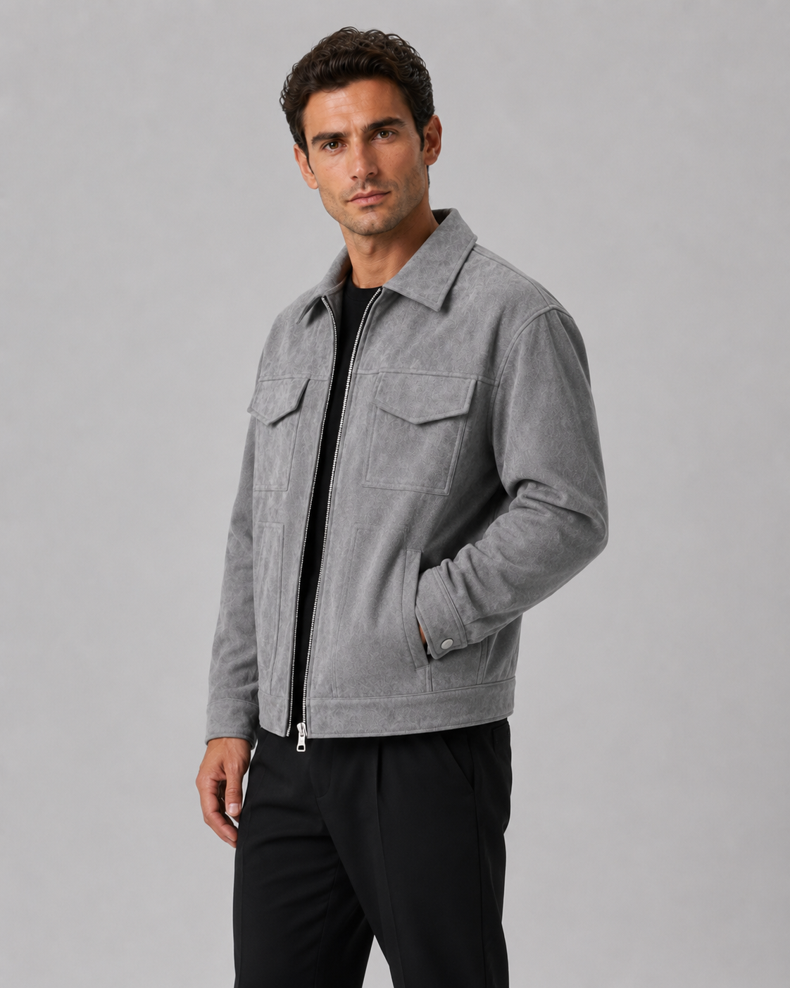 Giacca Uomo Utility in Camoscio Loose Fit con Zip