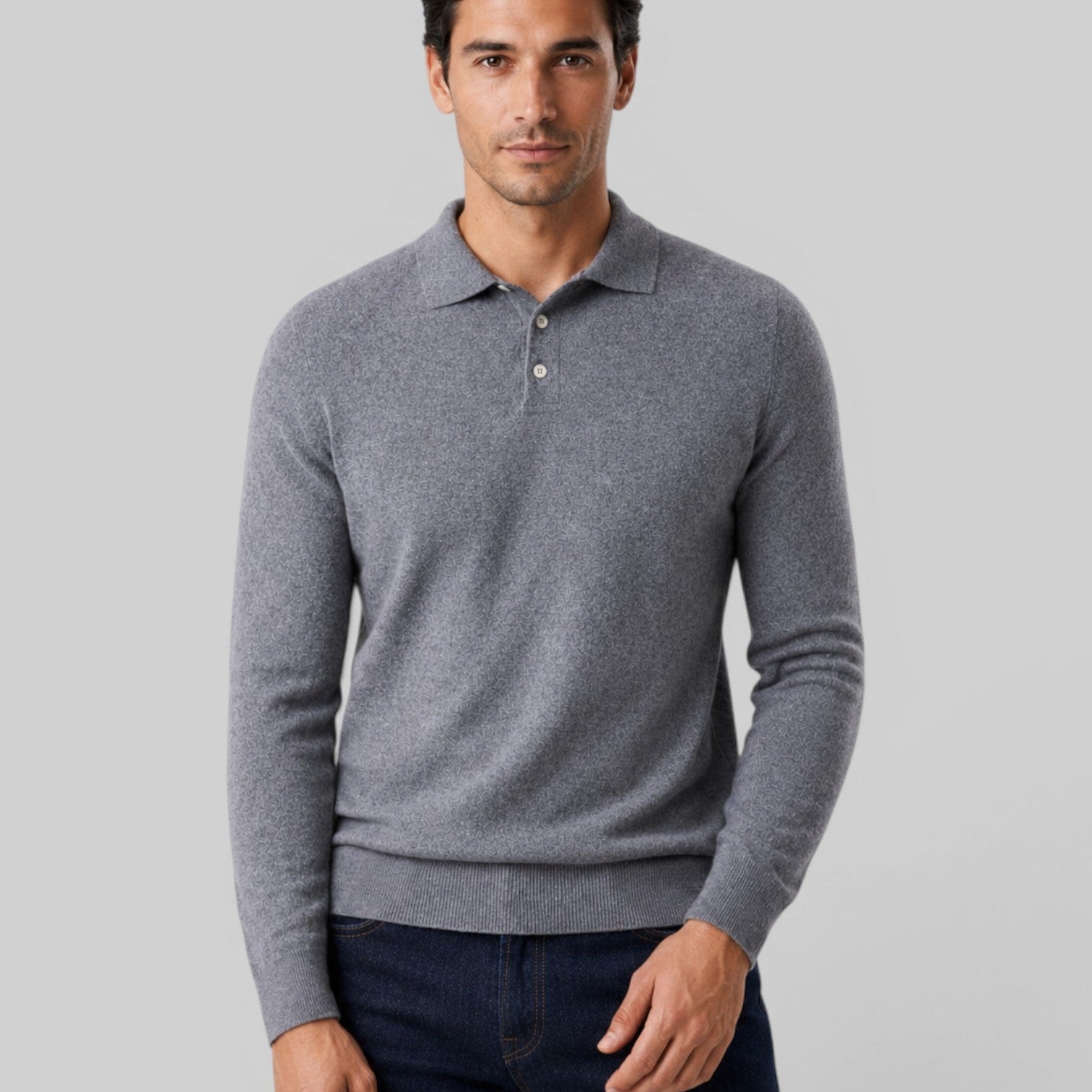 Maglione Polo Uomo Effetto Lana Maniche Lunghe