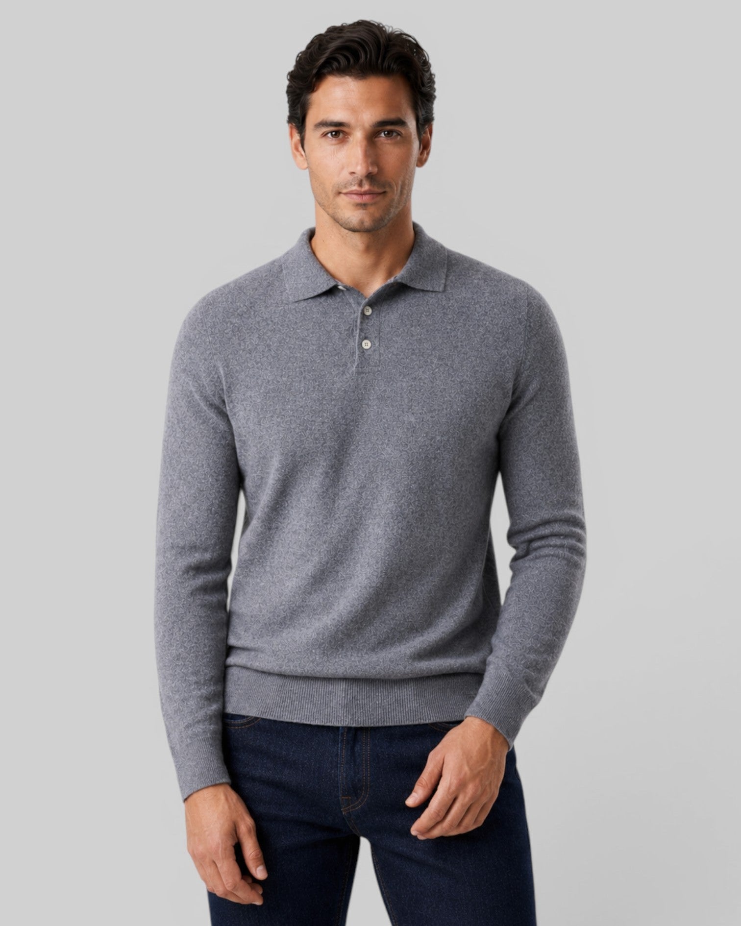 Maglione Polo Uomo Effetto Lana Maniche Lunghe