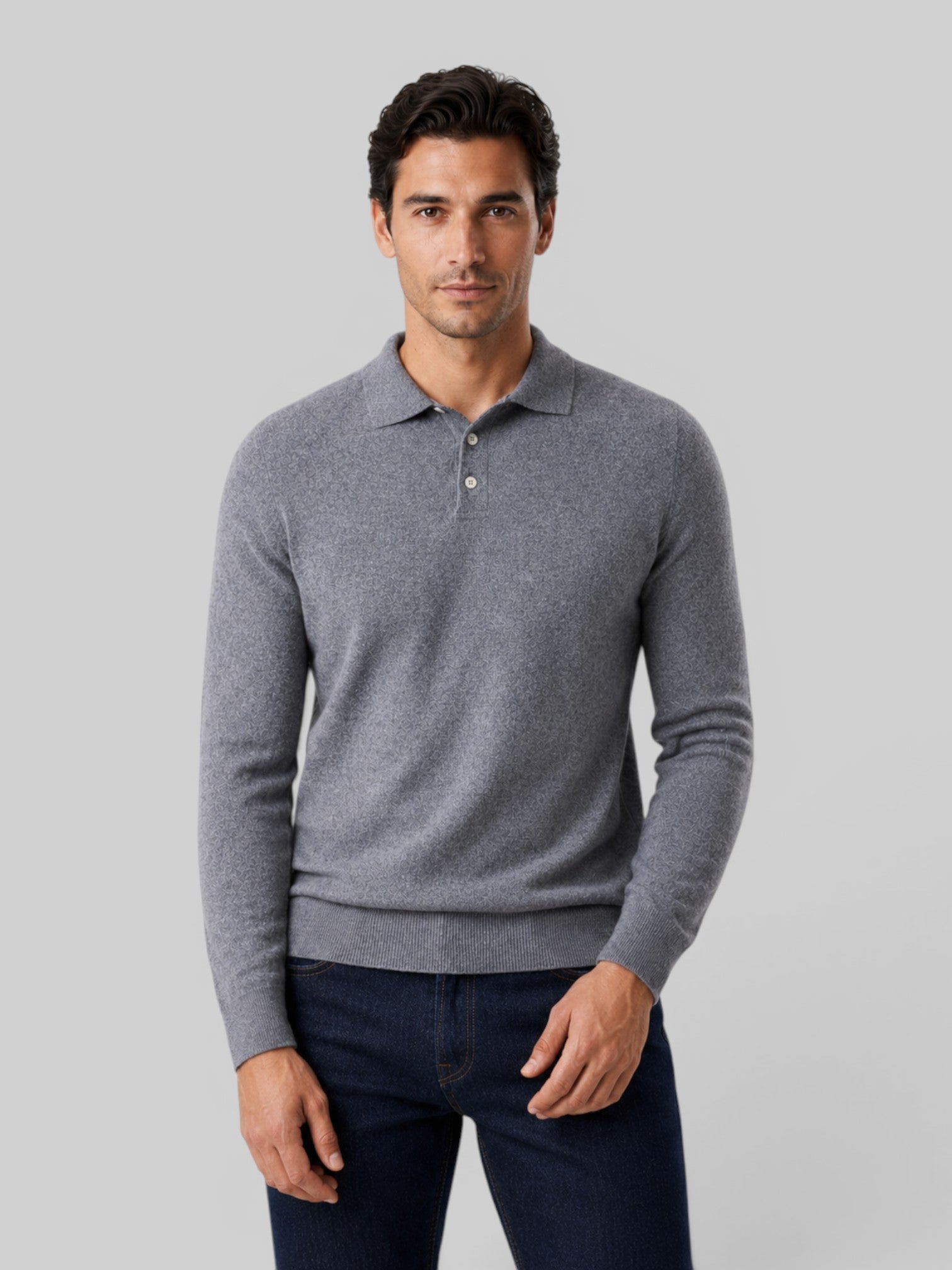 Maglione Polo Uomo Effetto Lana Maniche Lunghe
