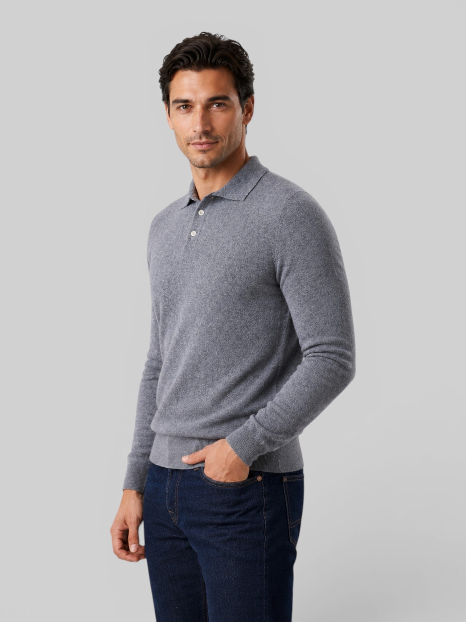 Maglione Polo Uomo Effetto Lana Maniche Lunghe