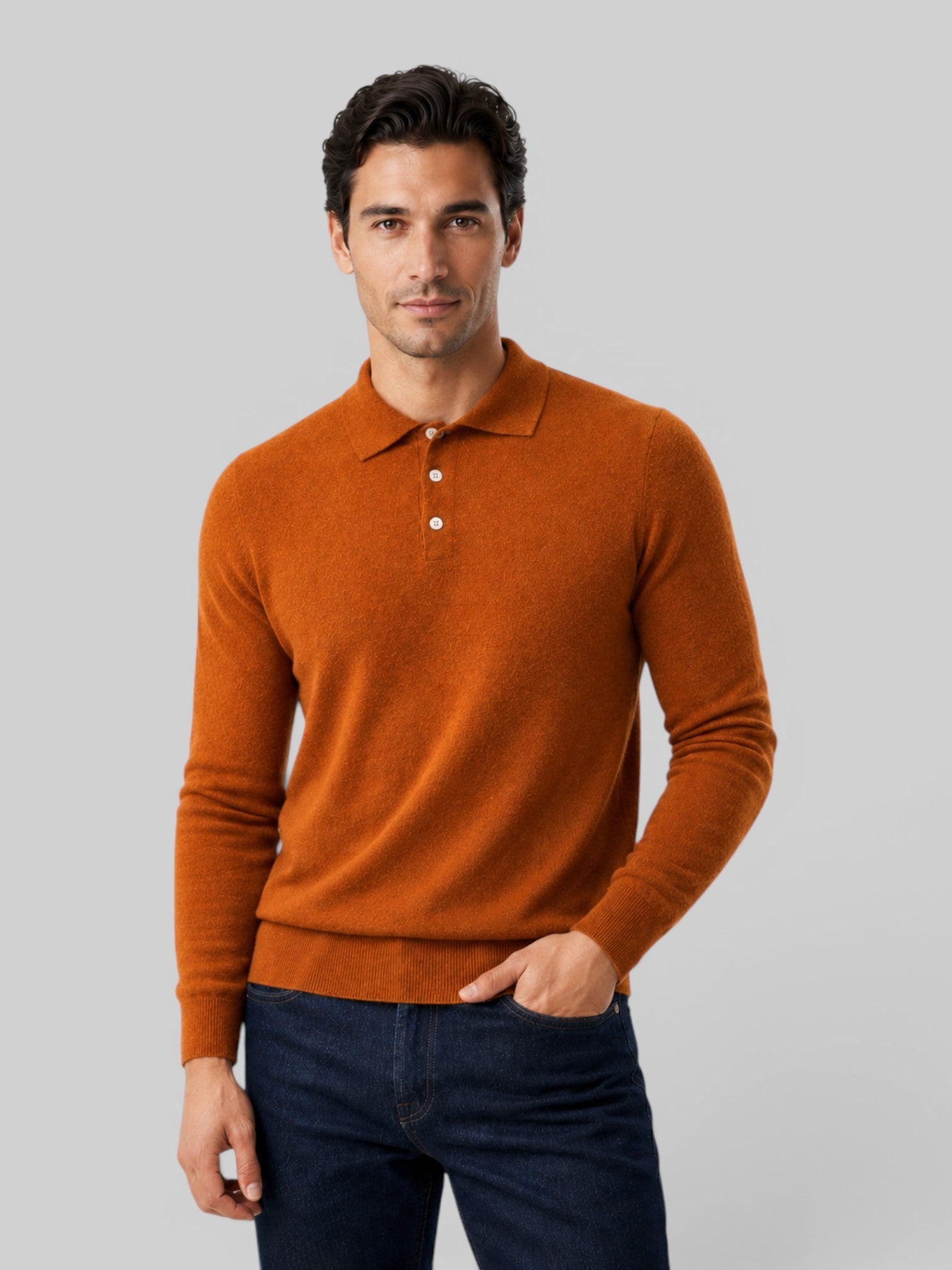 Maglione Polo Uomo Effetto Lana Maniche Lunghe