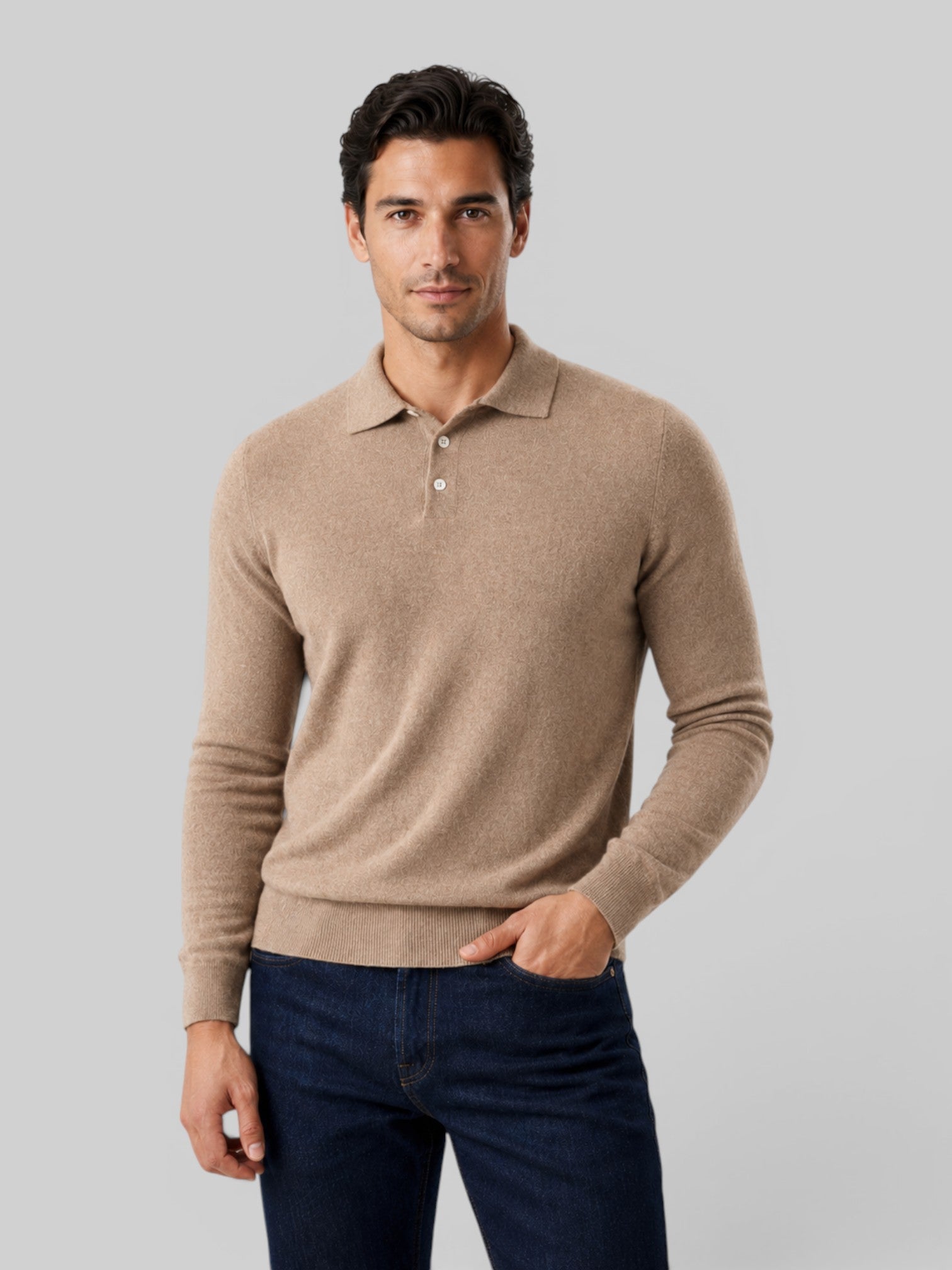 Maglione Polo Uomo Effetto Lana Maniche Lunghe